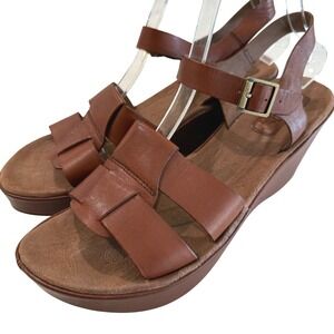 Korks by Korkease Brown Leather Wedge Sandals Adjustable Buckle Strap Size 10 US